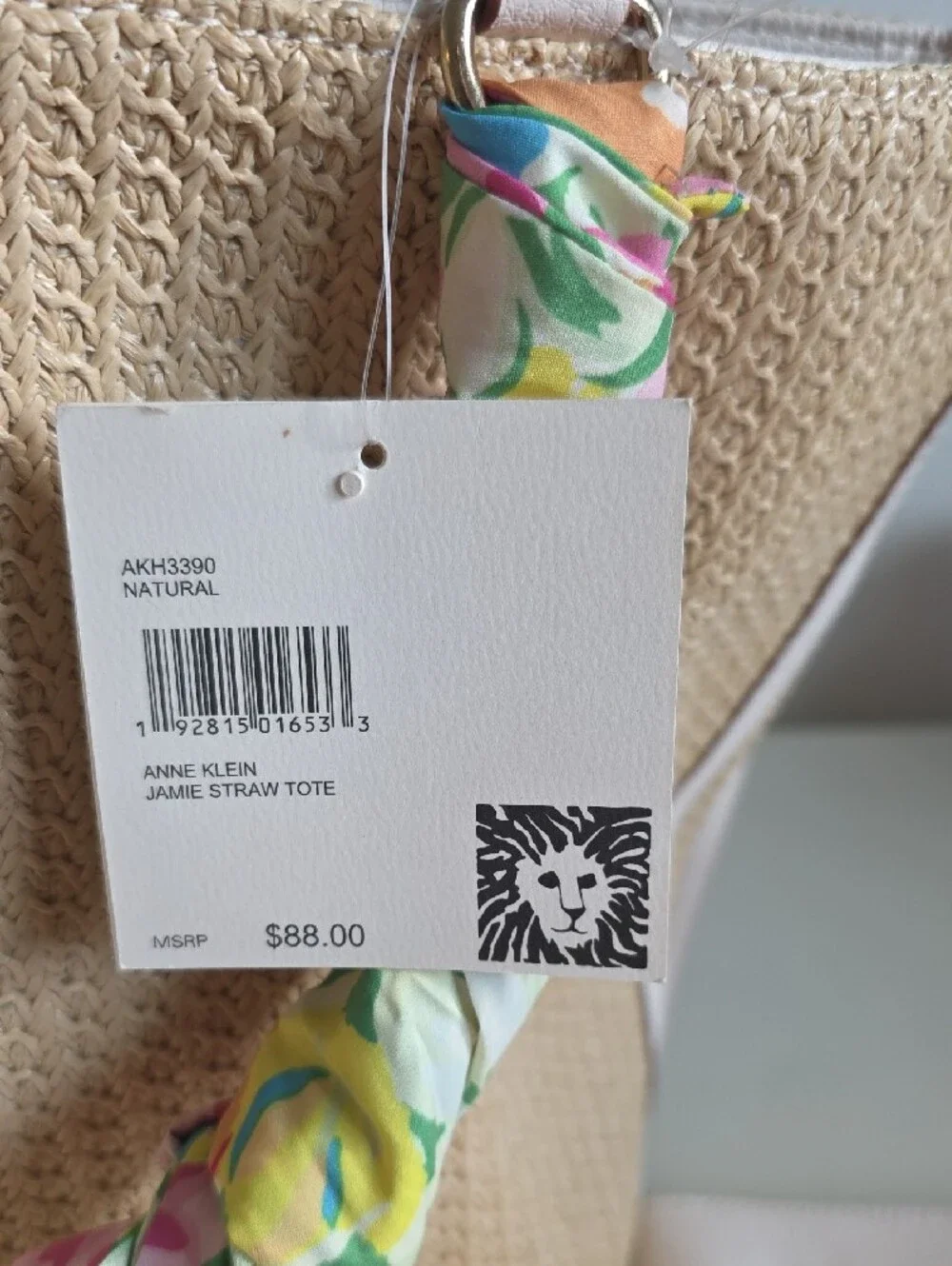 Anne Klein Beige Woven Tote with Floral Pouch and Colorful Scarf